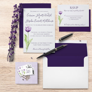Minimalist Lavender Purple Tulip Wedding Invitation