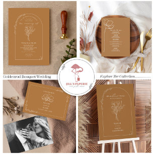 Vintage Floral Rustic Goldenrod Wedding QR Code All In One Invitation