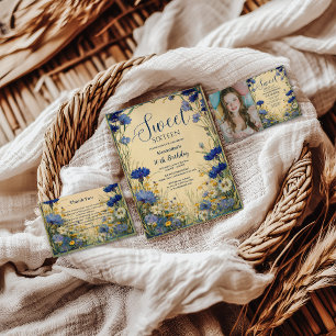 Blue Cornflower Art Nouveau Sweet Sixteen Invitation