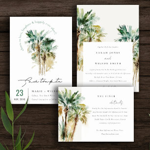 Elegant Tropical Watercolor Palm Trees Wedding All In One Invitation