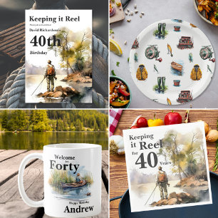 Welcome to Forty Men's Watercolor Birthday Fishing Poster