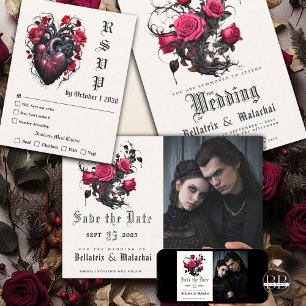 QR Code Gothic Crimson Cherry Floral  Invitation