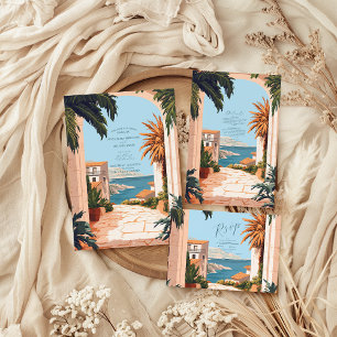 Amalfi Coast   Mediterranean Tiles Wedding Invitation