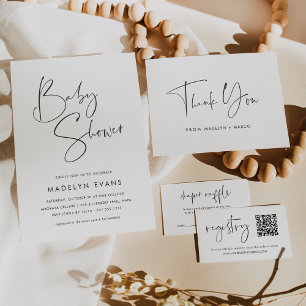 Modern Minimalist Handwritten Script Baby Shower Invitation
