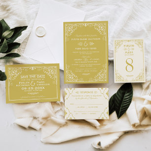 Vintage Gold and Ivory Art Deco Wedding Save The Date