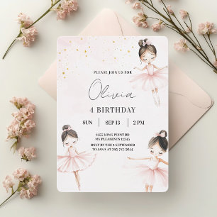 Elegant Ballerinas Pink Birthday  Invitation
