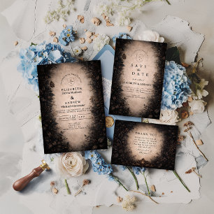 Midnight Botanical Gothic Wedding Save The Date
