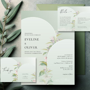 Boho dusty green arch spring blush flowers square sticker