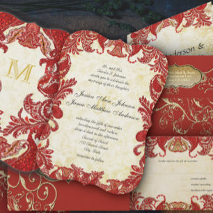 Mediaeval Renaissance Red Vintage Paisley Wedding Invitation
