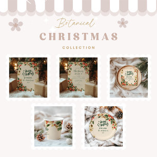 Rustic Holly Pomegranate Christmas Holiday Card