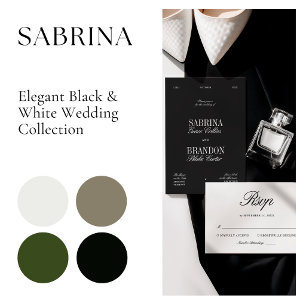 Retro Elegant Black & White Wedding Invitation