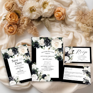 Modern Black and White Floral Wedding Save The Dat Save The Date