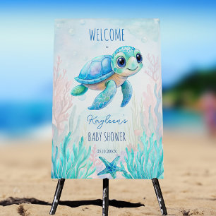 Under the sea cute turtle aqua blue baby shower invitation