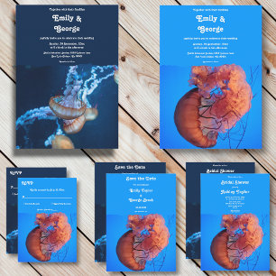 Navy Blue Underwater Jellyfish Nautical Wedding Invitation