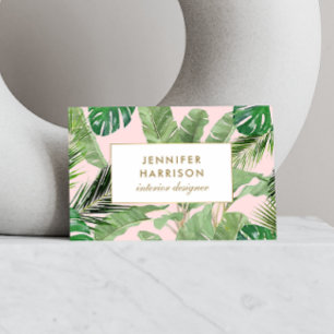 Watercolor Tropical Leaves Pattern on White Business Card