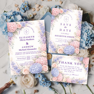 Elegant Pastel Hydrangea Floral Wedding Save The Date