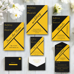 Elegant Luxury Black And Gold Chic Gilded Wedding Invitation