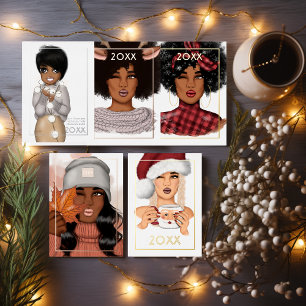 Stylish African American Reindeer Christmas Foil Holiday Card