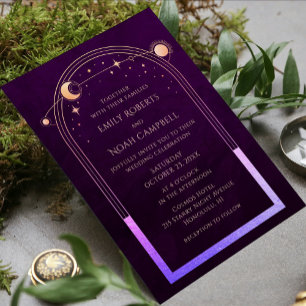 Mystical Rainbow Deep Plum Sun Star Moon Astronomy Invitation