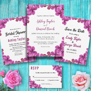Elegant Purple Orchid Roses Floral Bridal Shower Invitation
