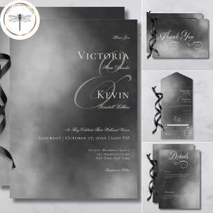 Dark Moody Midnight Black Fog Wedding Reception Enclosure Card