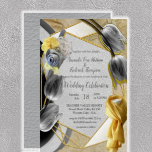 Grey and Yellow tulips on texture Invitation