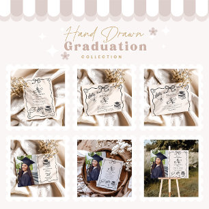 Photo Hand Drawn Illustrated Black & White Grad Invitation