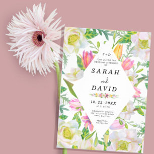 Watercolor Pink Tulip Wedding Engagement Invite