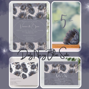 Elegant Dusty Navy Blue wedding Floral RSVP Card