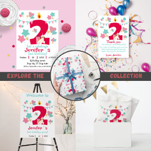 Candle in the shape of a red number two Birthday Invitation