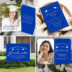 2025 Classic Blue White Border Graduation Party Invitation