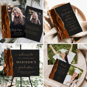 2025 Burnt Orange Agate Dark Graduation Invitation