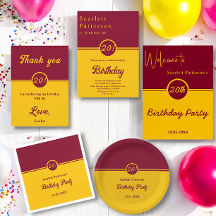 Elegant Burgundy And Gold Trendy 20th Birthday Napkin