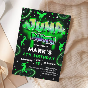 Jump Neon Trampoline Birthday Party Invitation