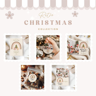 Retro Neutral Rainbow Merry & Bright  Classic Round Sticker