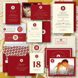 Double Happiness 囍 Script Chinese Wedding Photo Save The Date