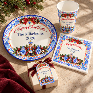 Classic Blue Chinoiserie Christmas Nutcracker Return Address Label