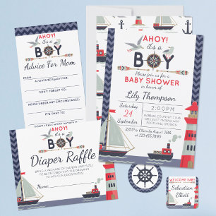 Nautical Sailboat Ahoy Baby Boy Shower Invitation