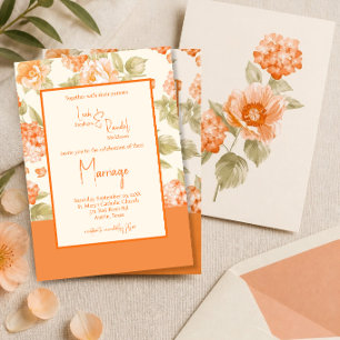 Orange Floral Formal Wedding Invitation