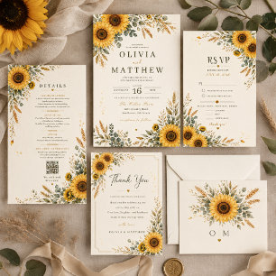 Sunflower Countryside Wedding Thank You Card