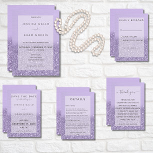 Lavender Glitter Modern Wedding Thank You Card