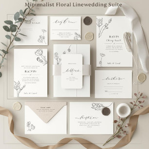 Minimalist Floral Line Art Wedding Invitation 