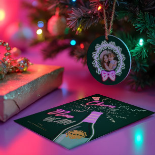 Bright Fun Retro Neon Pink & Green Frame Two Photo Metal Tree Decoration