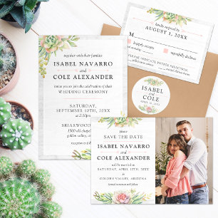 Rustic Watercolor Succulent Desert Cactus Wedding Invitation