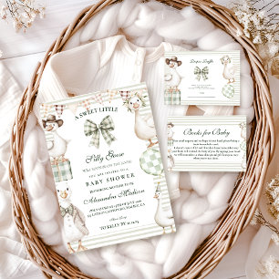 Sage Gingham Silly Goose Baby Shower Invitation