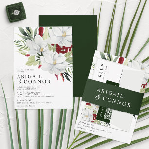Tropical Magnolia White Green Red Invitation