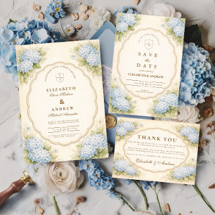 Vintage Blue Hydrangea Garden Wedding Save The Date