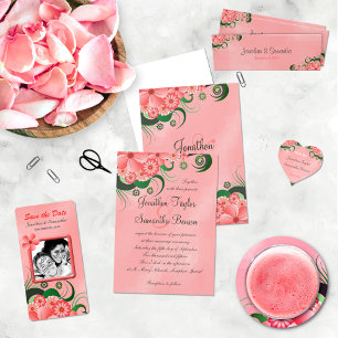 Hibiscus Pink Floral 5" x 7" Wedding Invitations