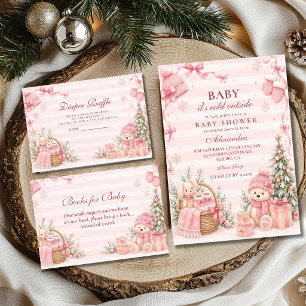 Pink Winter Wonderland Baby Shower Diaper Raffle Enclosure Card