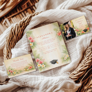 Tropical Hibiscus Floral Graduation Invitation